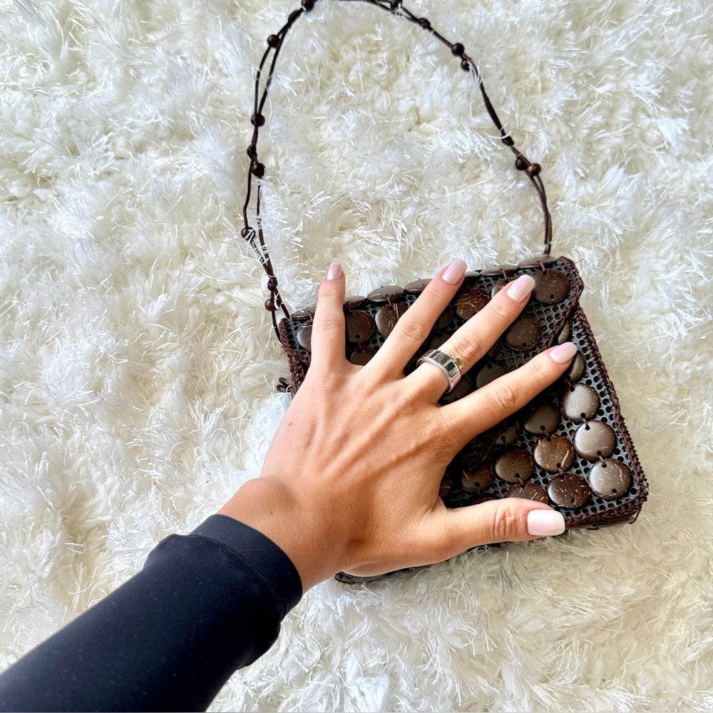 Handcrafted Brown Beaded Crossbody Bag made in India viral oceanus annies - Picture 6 of 9